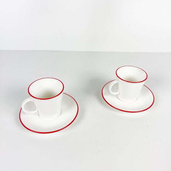 Crate&Barrel Other - Crate & Barrel white with red rim espresso cup and saucer set of two